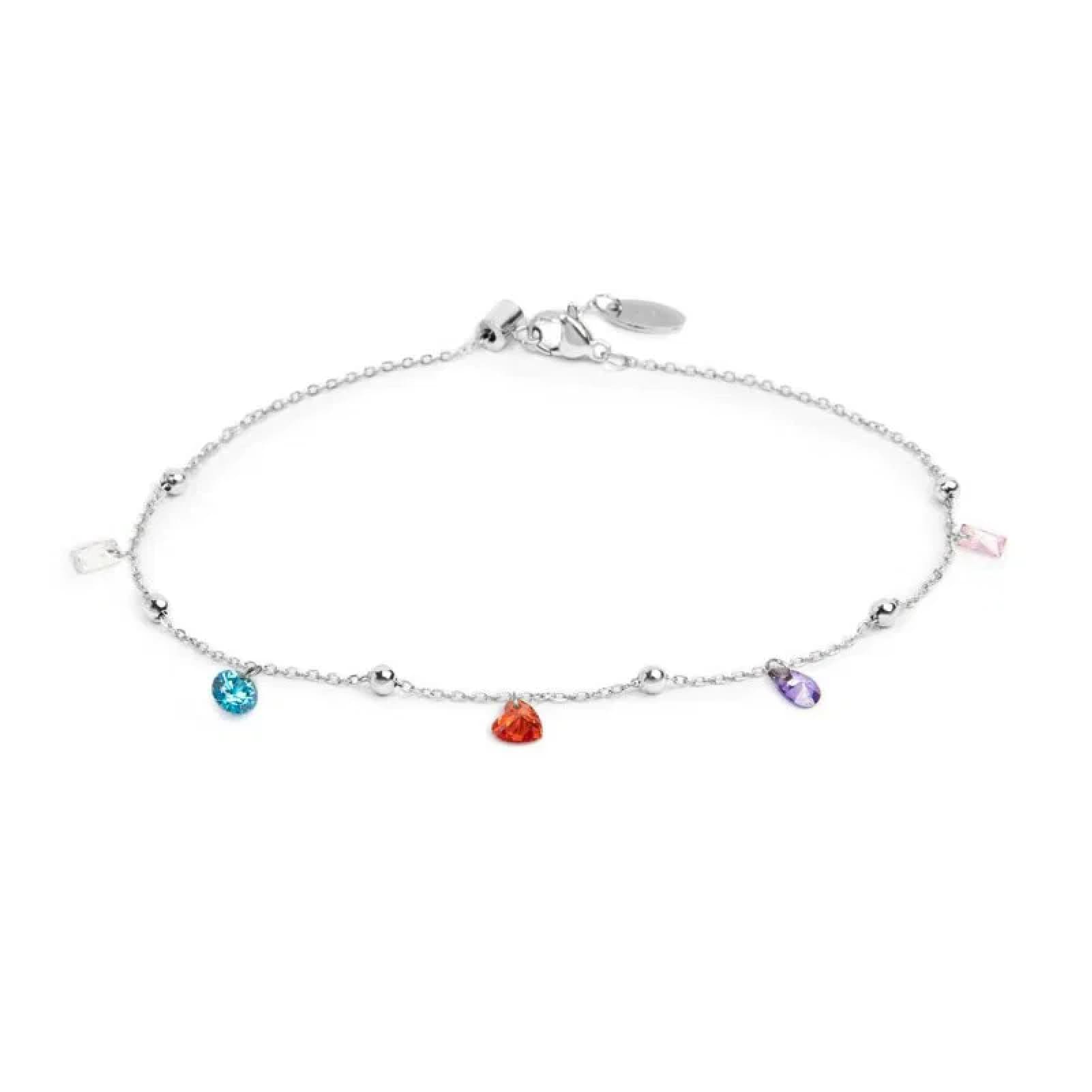 Cavigliera regolabile Marlù in acciaio zirconi multicolore 26 cm
