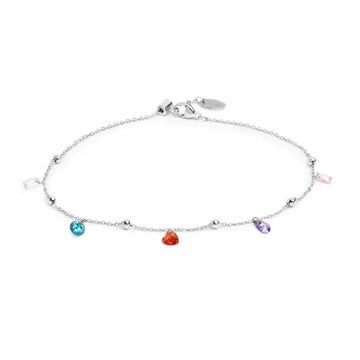 Cavigliera regolabile Marlù in acciaio zirconi multicolore 26 cm
