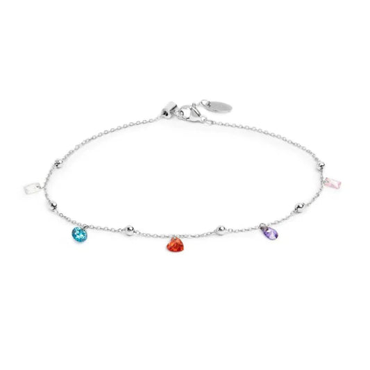 Cavigliera regolabile Marlù in acciaio zirconi multicolore 26 cm