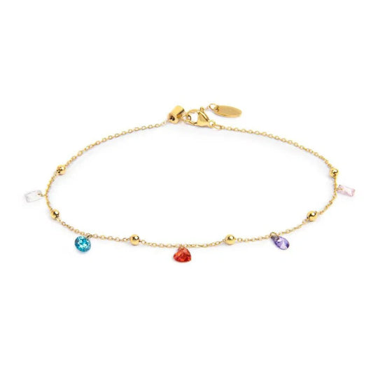 Cavigliera regolabile Marlù acciaio oro zirconi multicolore 26 cm