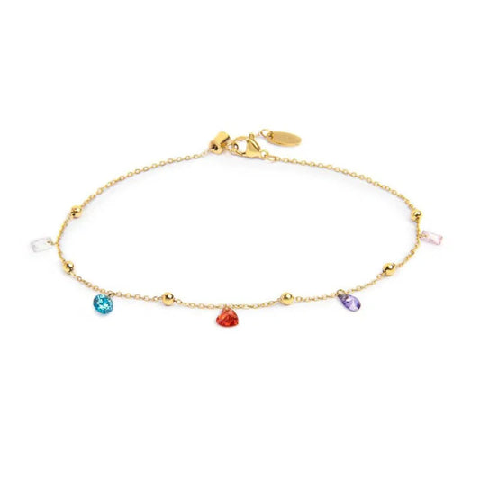 Cavigliera regolabile Marlù acciaio oro zirconi multicolore 26 cm