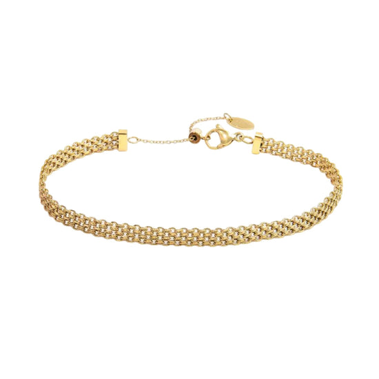 Cavigliera regolabile Marlù acciaio oro catena maglia mesh 26 cm