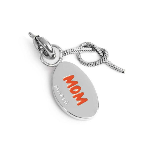 Charm doppio Marlù acciaio con smalto scritta mamma e nodo MISURA UNICA