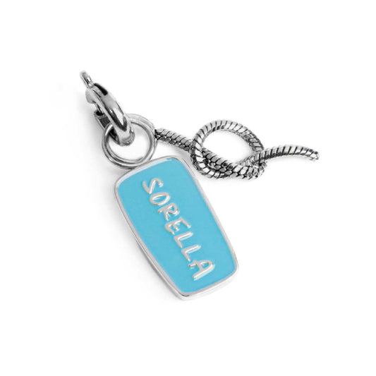 Charm doppio Marlù acciaio con smalto scritta sorella e nodo MISURA UNICA