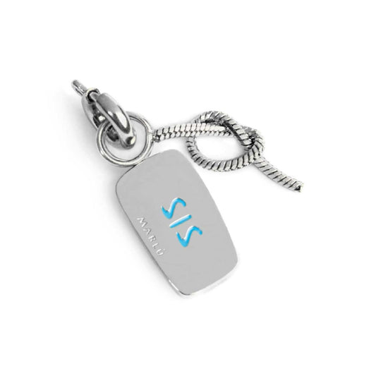 Charm doppio Marlù acciaio con smalto scritta sorella e nodo MISURA UNICA
