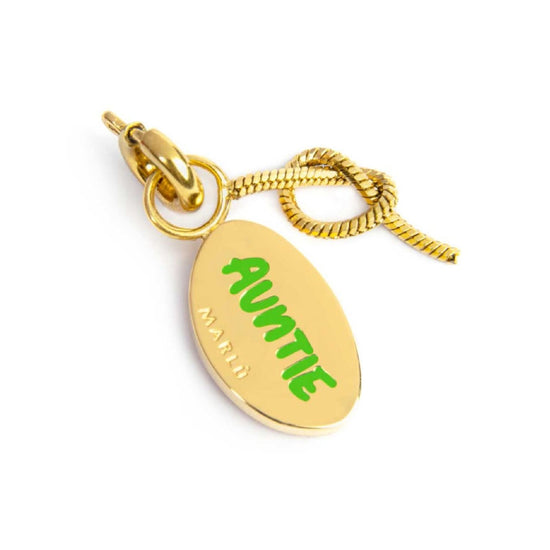 Charm Marlù in acciaio dorato con smalto scritta zia e nodo MISURA UNICA