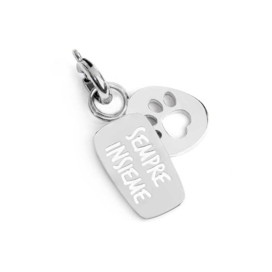 Charm doppio Marlù acciaio scritta sempre insieme e zampina MISURA UNICA