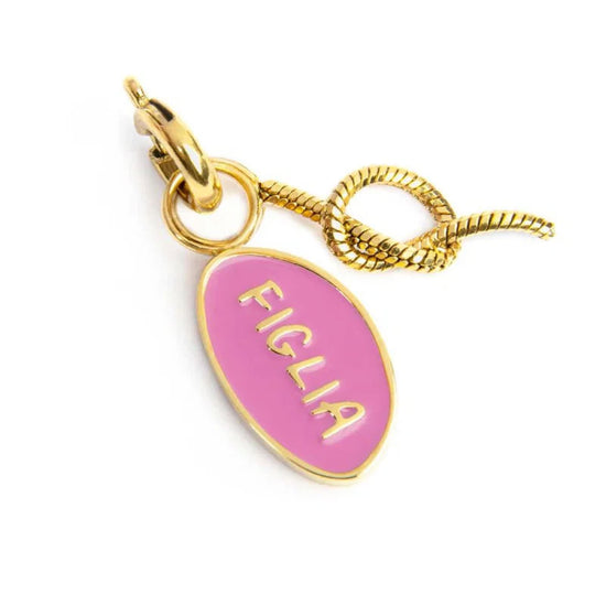Charm doppio Marlù in acciaio dorato smalto rosa figlia MISURA UNICA