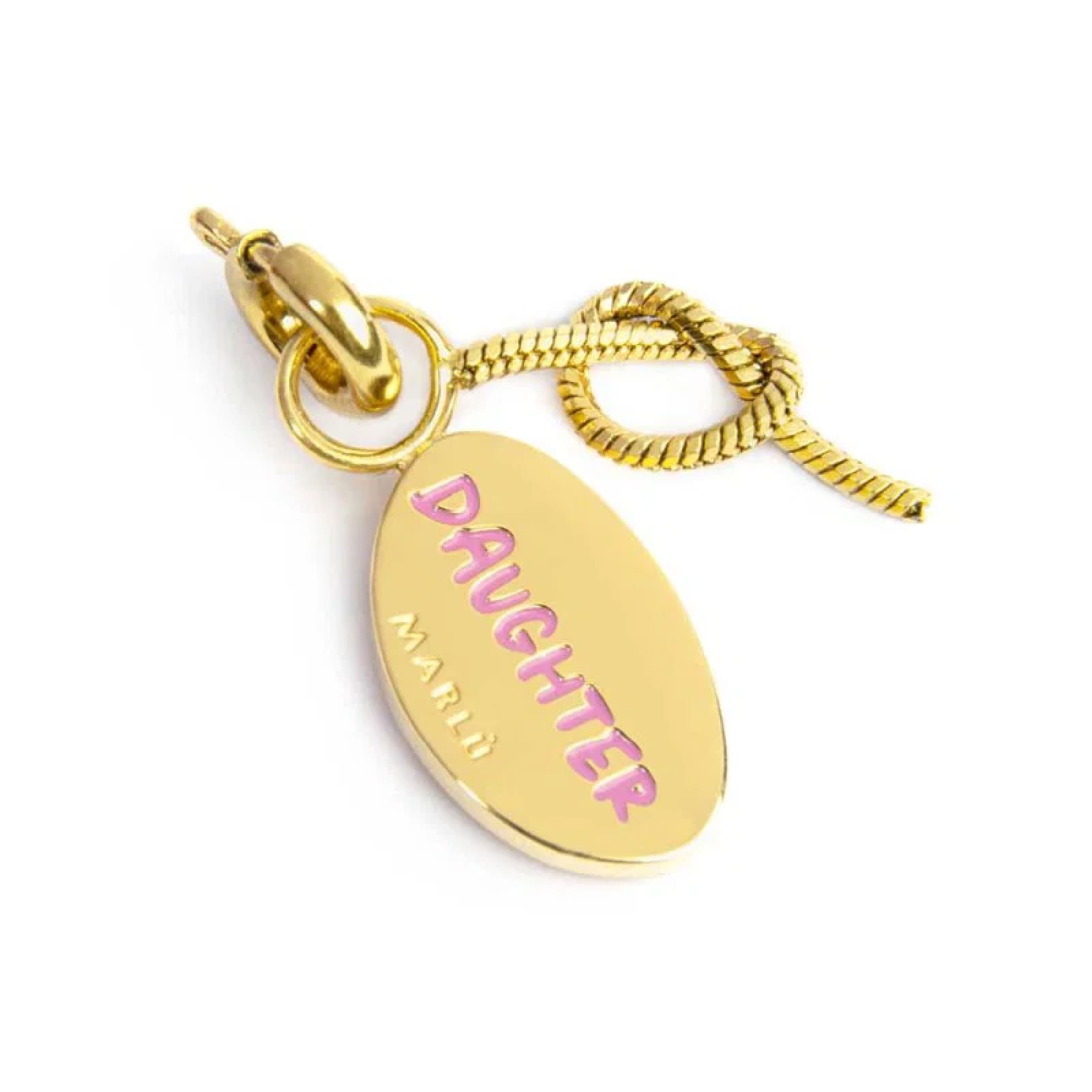 Charm doppio Marlù in acciaio dorato smalto rosa figlia MISURA UNICA