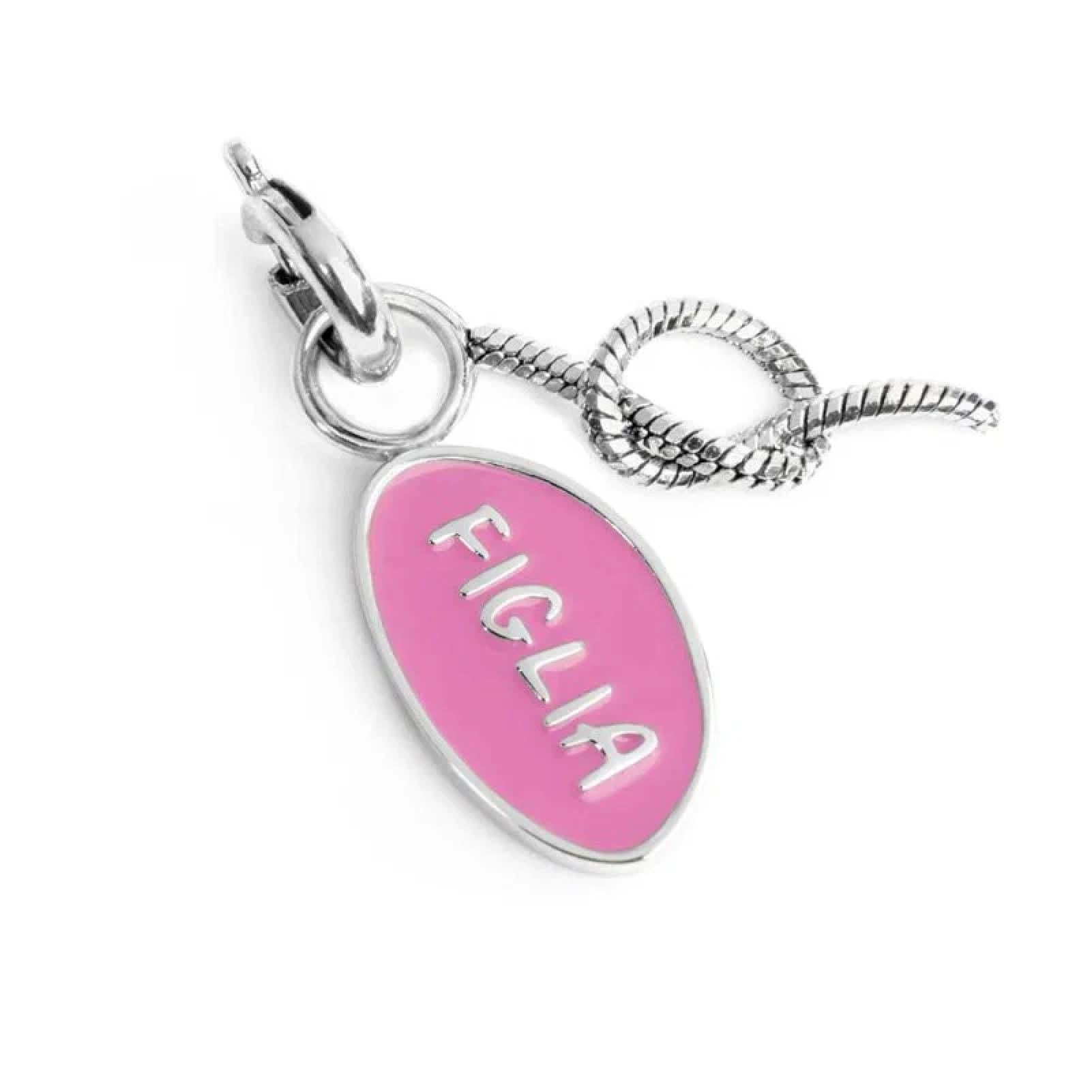 Charm doppio Marlù in acciaio smalto rosa scritta figlia MISURA UNICA