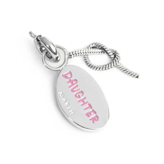 Charm doppio Marlù in acciaio smalto rosa scritta figlia MISURA UNICA