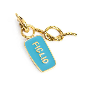Charm doppio Marlù in acciaio dorato smalto azzurro figlio MISURA UNICA