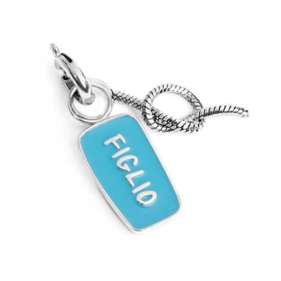 Charm doppio Marlù in acciaio smalto azzurro scritta figlio MISURA UNICA