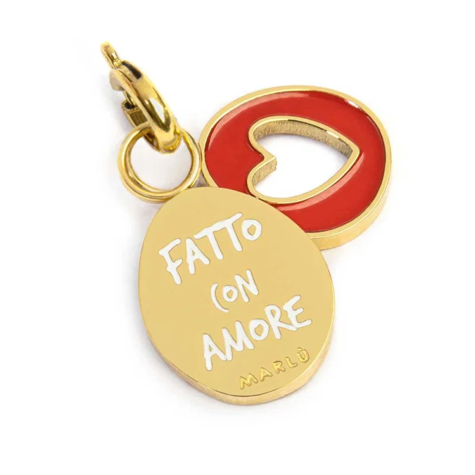 Charm doppio Marlù in acciaio dorato smalto rosso cuore MISURA UNICA