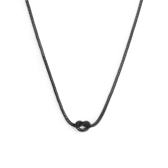 Collana Marlù in acciaio pvd nero con nodo e catena foxtail MISURA UNICA