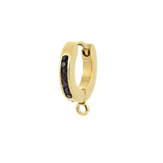 Mono orecchino 11mm Marlù in acciaio oro cristalli neri MISURA UNICA