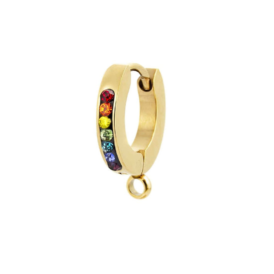 Orecchino 11mm Marlù acciaio oro cristalli multicolor MISURA UNICA