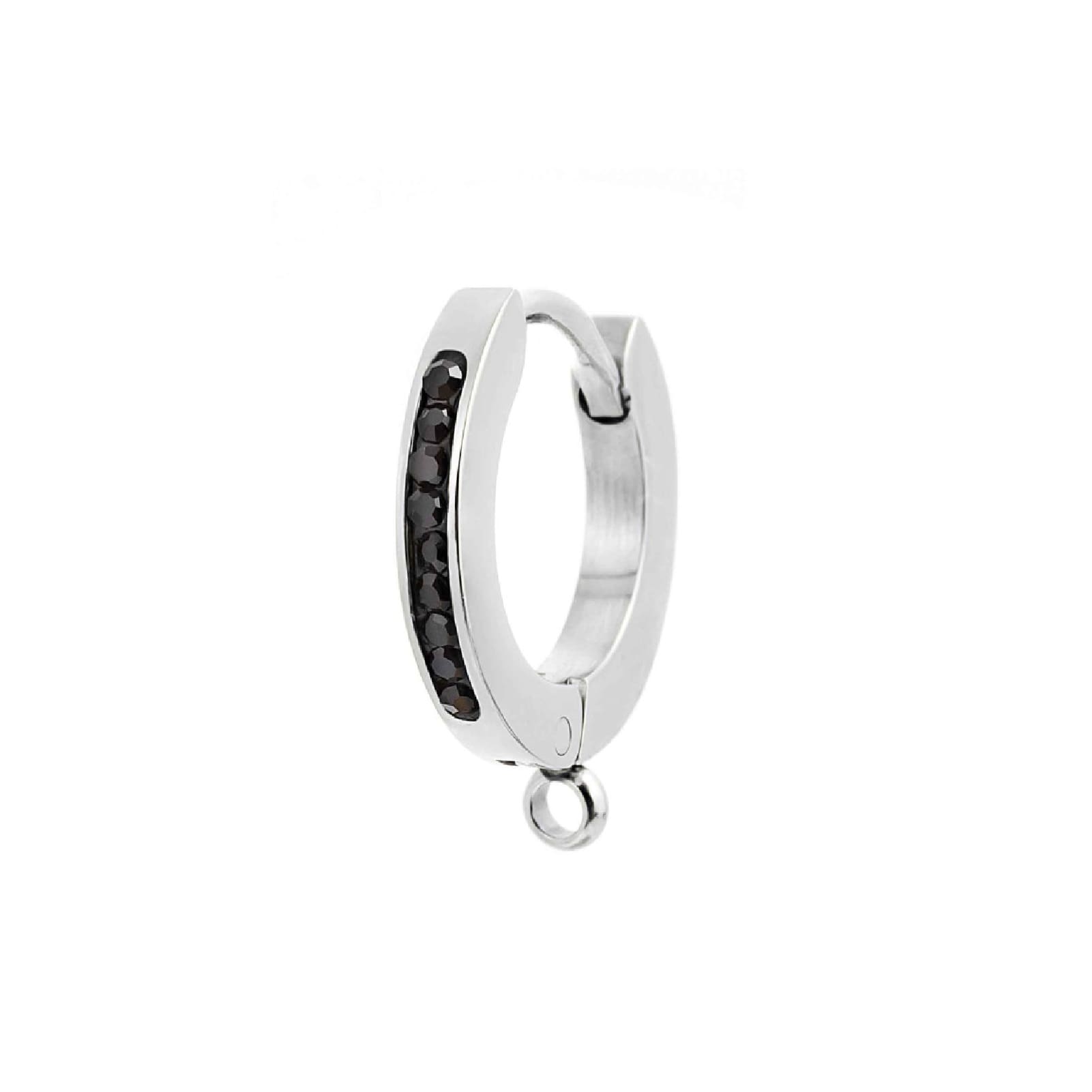 Mono orecchino 13mm Marlù in acciaio con cristalli neri MISURA UNICA