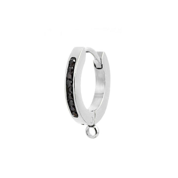 Mono orecchino 13mm Marlù in acciaio con cristalli neri MISURA UNICA