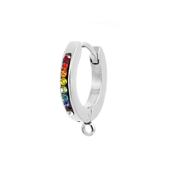 Orecchino 13mm Marlù acciaio con cristalli multicolor MISURA UNICA