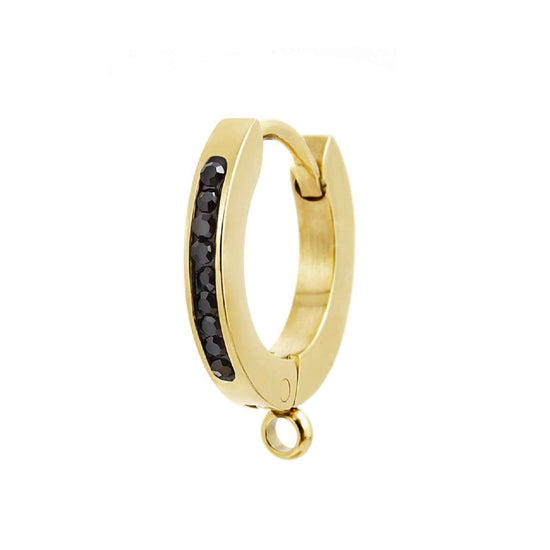 Mono orecchino 13mm Marlù in acciaio oro cristalli neri MISURA UNICA