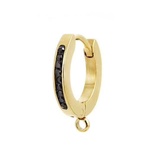 Mono orecchino 13mm Marlù in acciaio oro cristalli neri MISURA UNICA