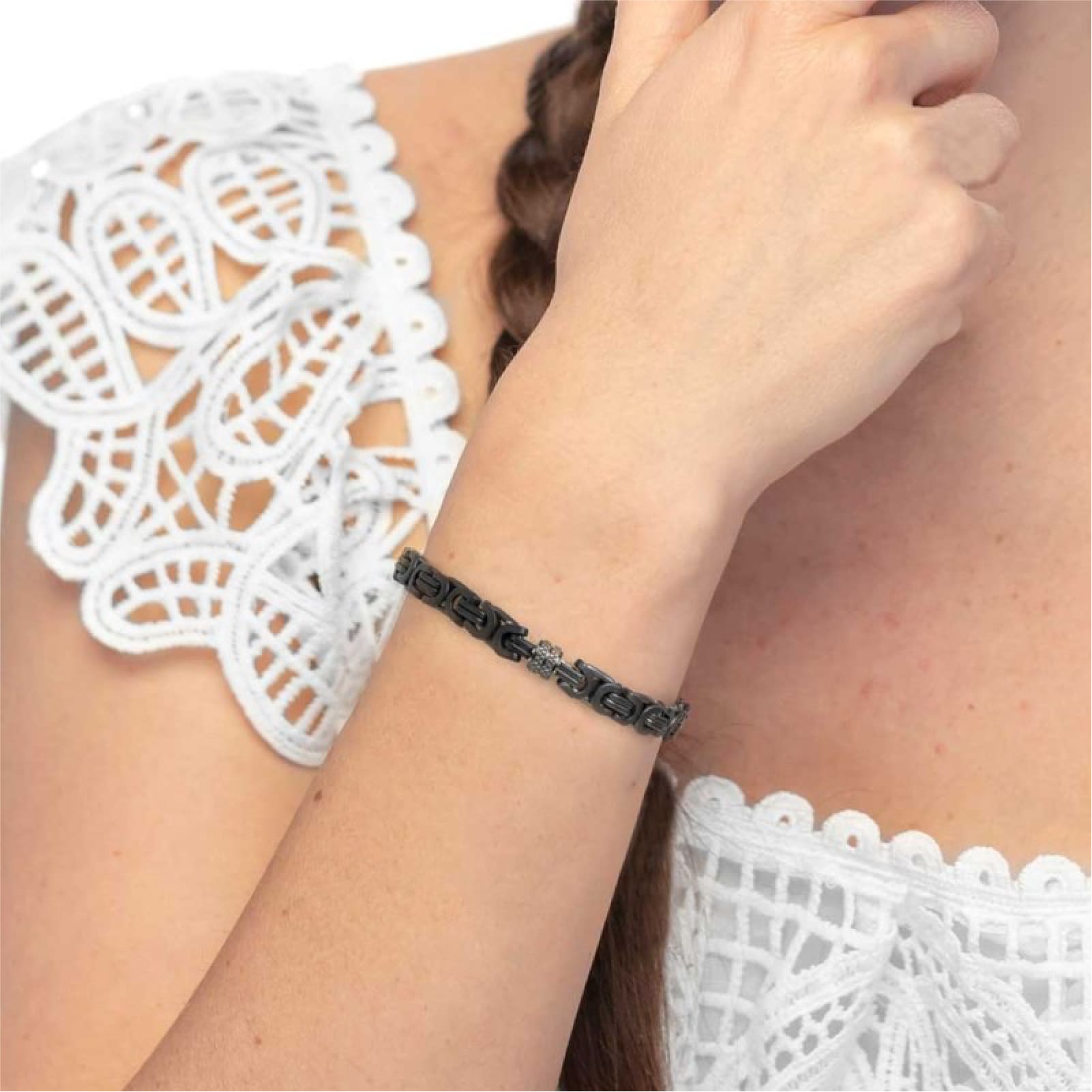 Bracciale Marlù catena bizantina acciaio nero e titanio 0,6cm Regolabile 19,5-21,5 cm