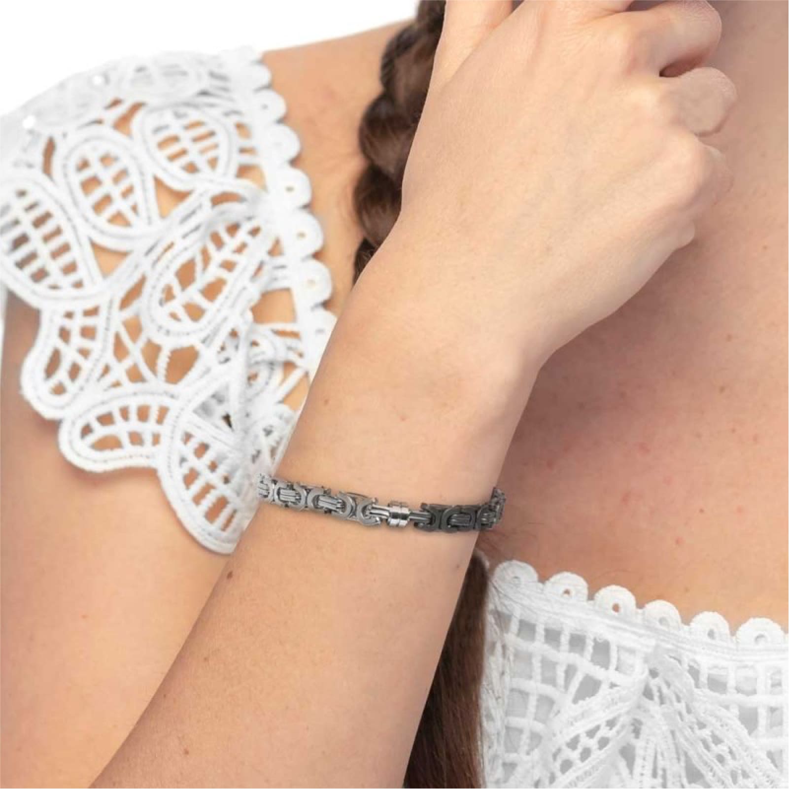 Bracciale Marlù catena bizantina acciaio e pvd titanio 0,6 cm Regolabile 19,5-21,5 cm