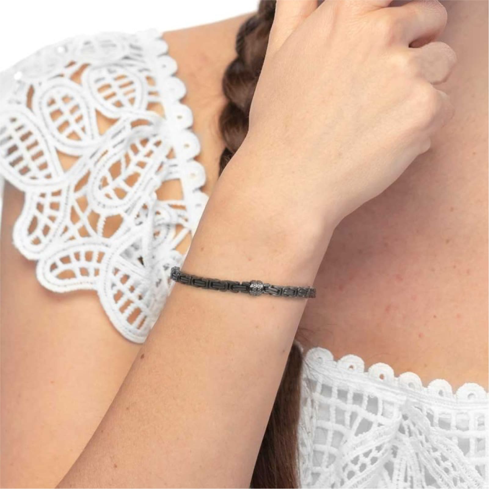 Bracciale Marlù catena bizantina acciaio nero e titanio 0,4cm Regolabile 19,5-21,5 cm