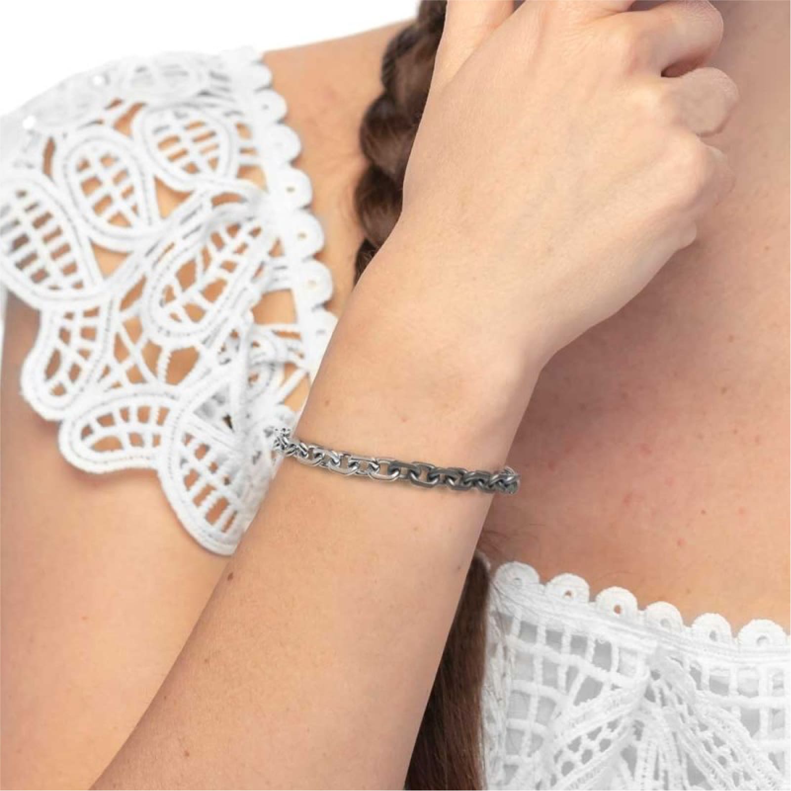 Bracciale Marlù catena ovale in acciaio e pvd titanio Regolabile 19,5-21,5 cm