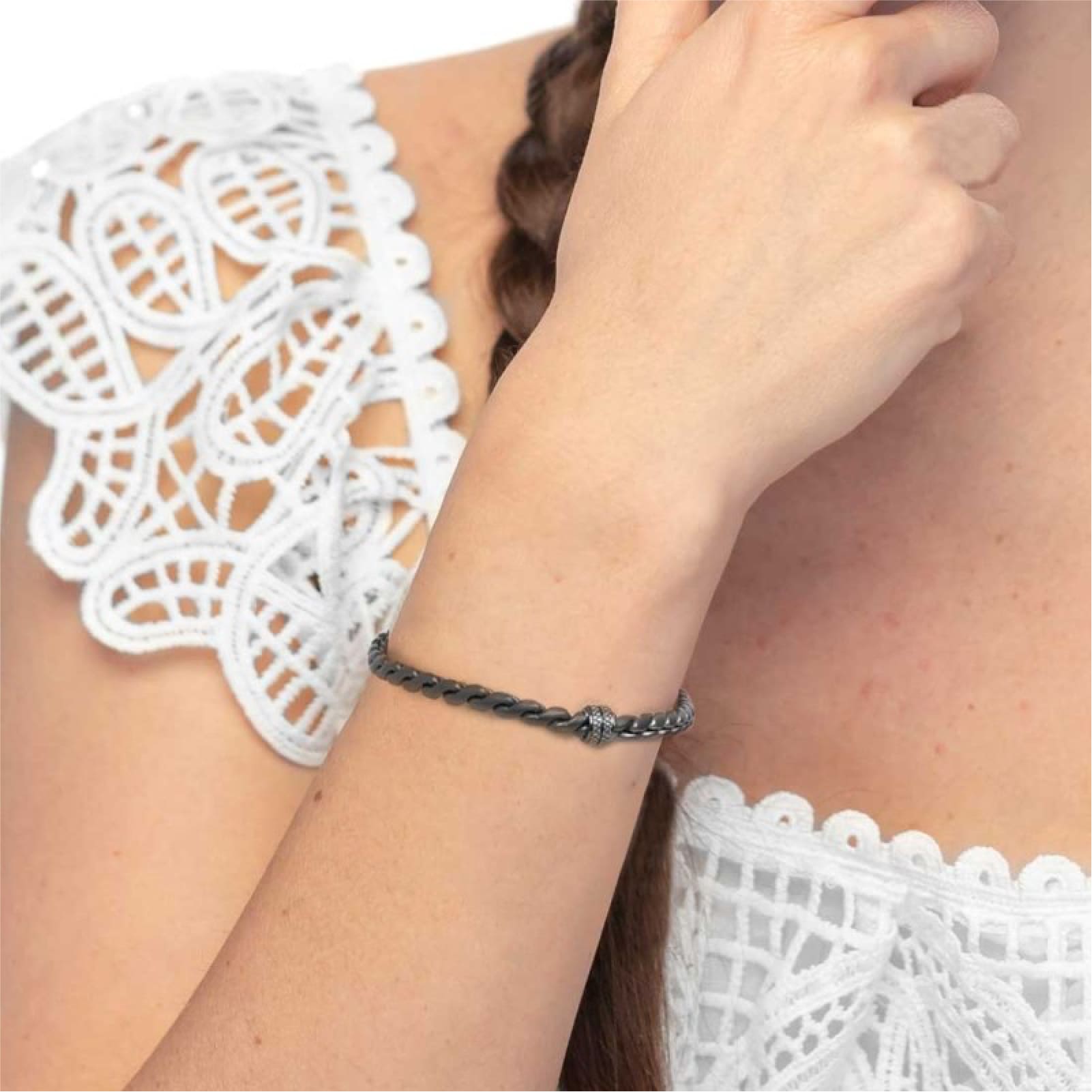 Bracciale Marlù catena serpentina acciaio nero e pvd titanio Regolabile 19,5-21 cm