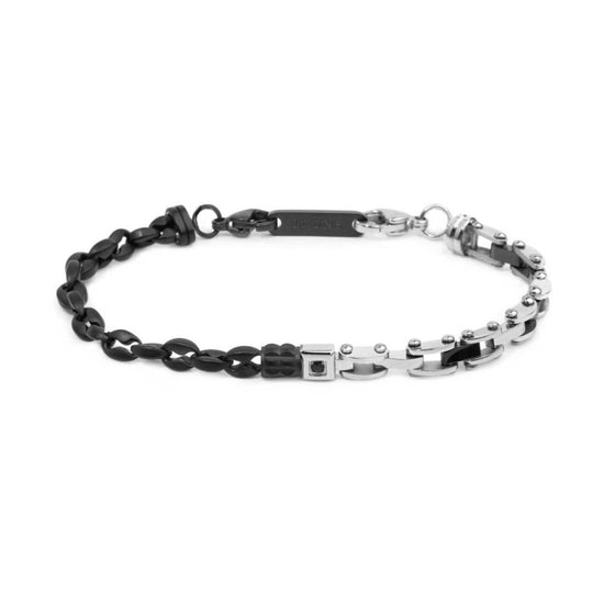 Bracciale Marlù Icons in acciaio pvd nero con doppia catena 21 cm