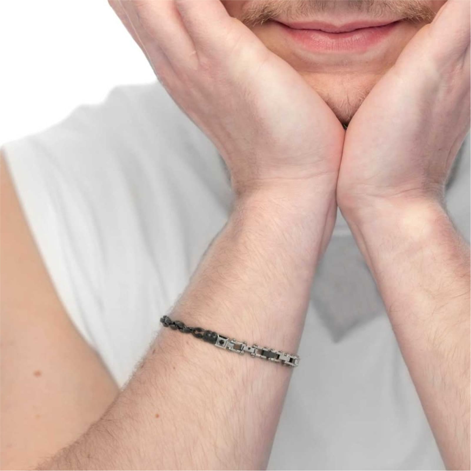 Bracciale Marlù Icons in acciaio pvd nero con doppia catena 21 cm
