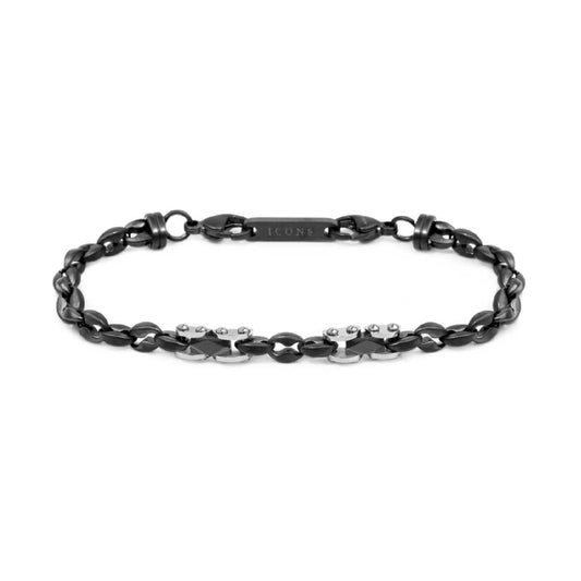 Bracciale Marlù Icons acciaio pvd nero e due elementi acciaio 21,5 cm