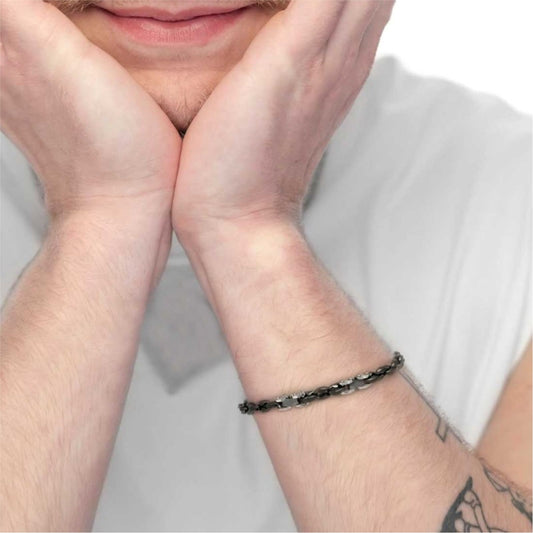 Bracciale Marlù Icons acciaio pvd nero e due elementi acciaio 21,5 cm