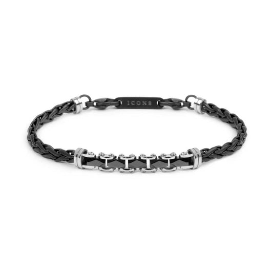 Bracciale Marlù Icons acciaio pvd nero e catena sonaglio 21 cm