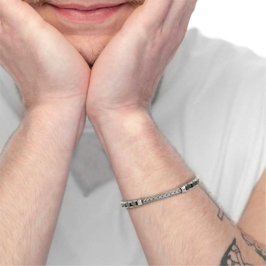 Bracciale Marlù Icons in acciaio e catena foxtail piatta 21,5 cm