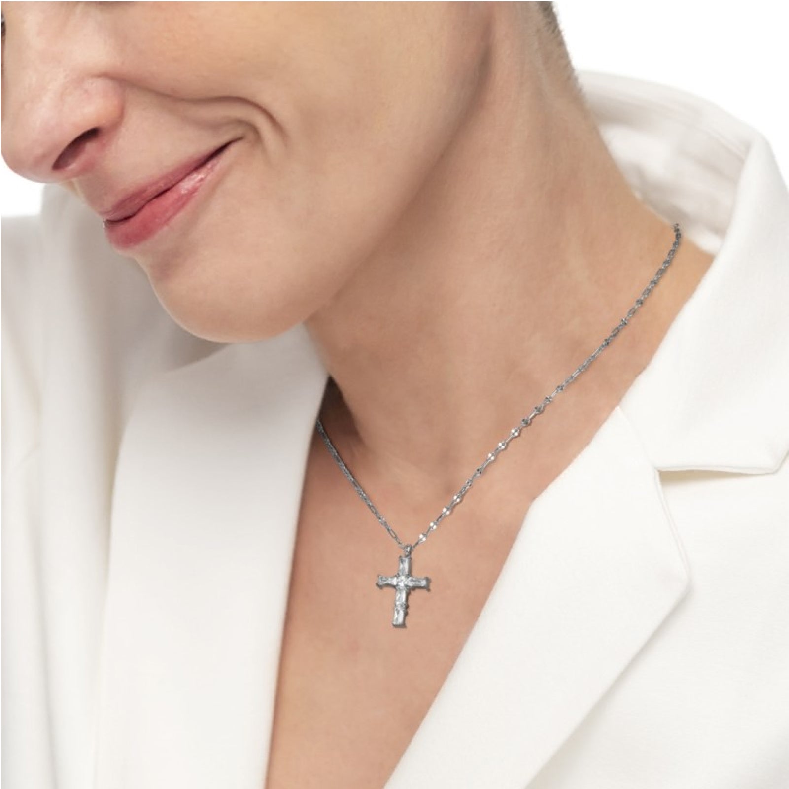 Collana pendente Marlù in acciaio argento e zirconi bianchi MA.31CN0007-W