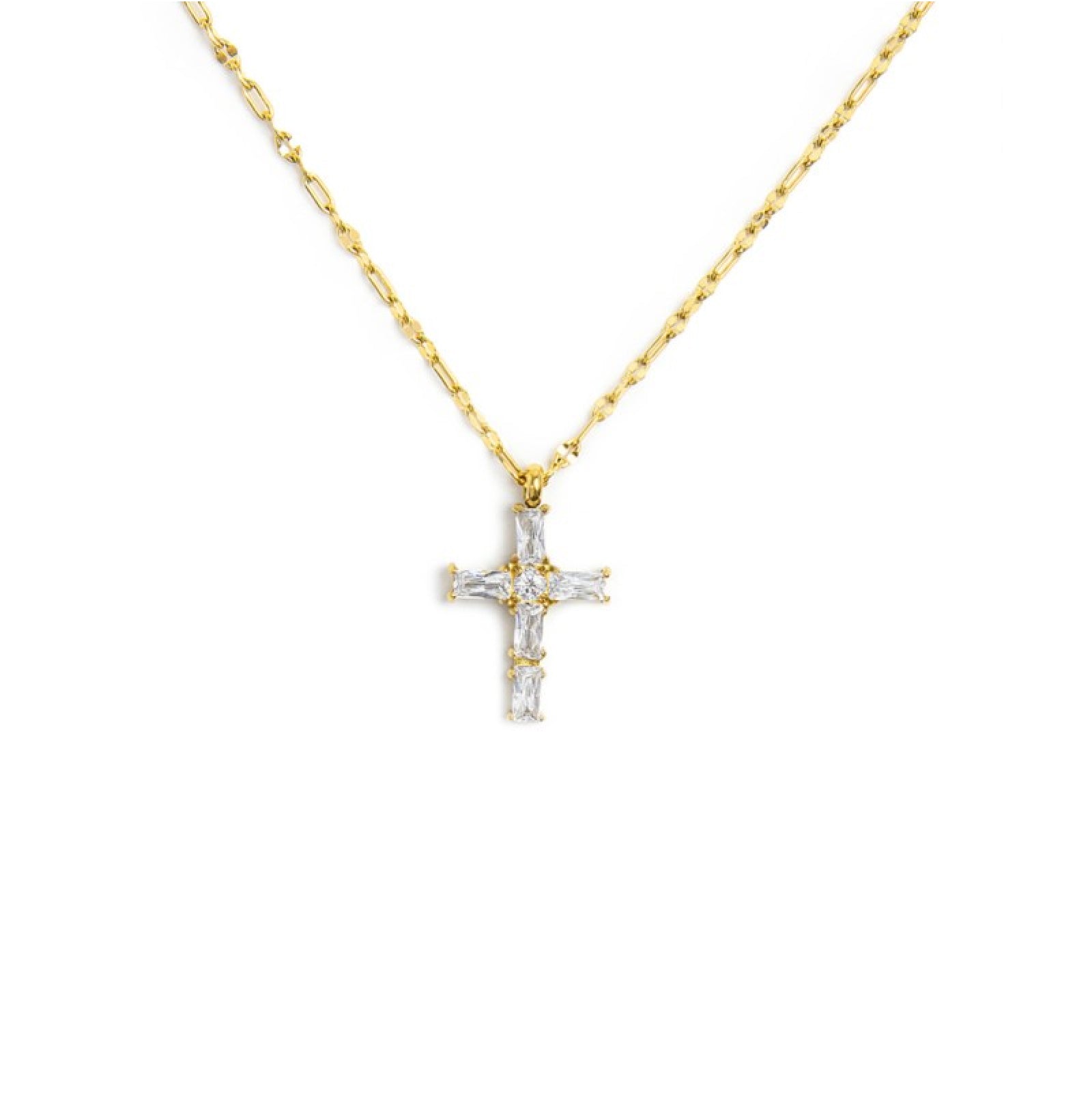 Collana con pendente Marlù in acciaio oro e zirconi bianchi MA.31CN0007G-W