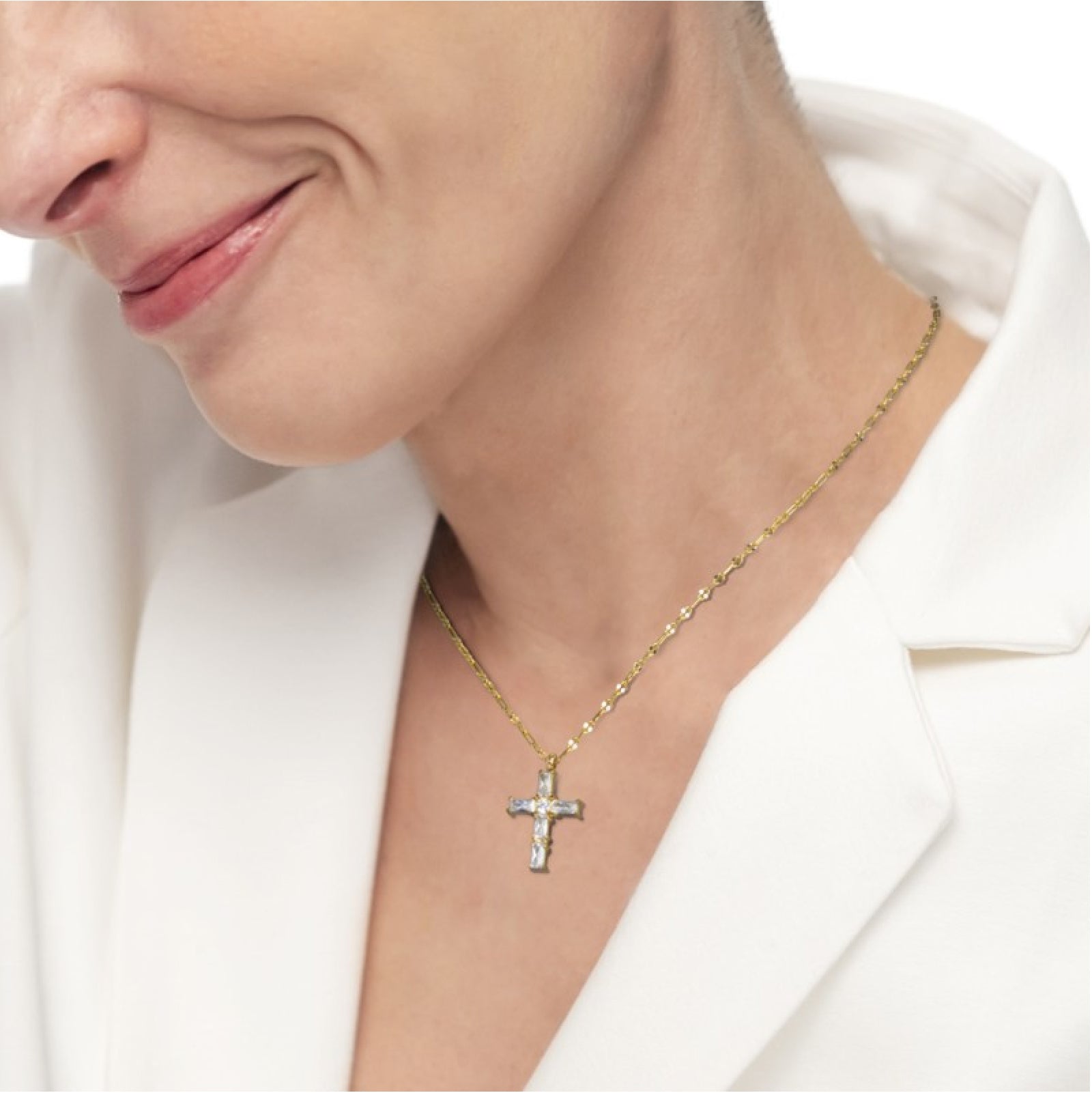 Collana con pendente Marlù in acciaio oro e zirconi bianchi MA.31CN0007G-W
