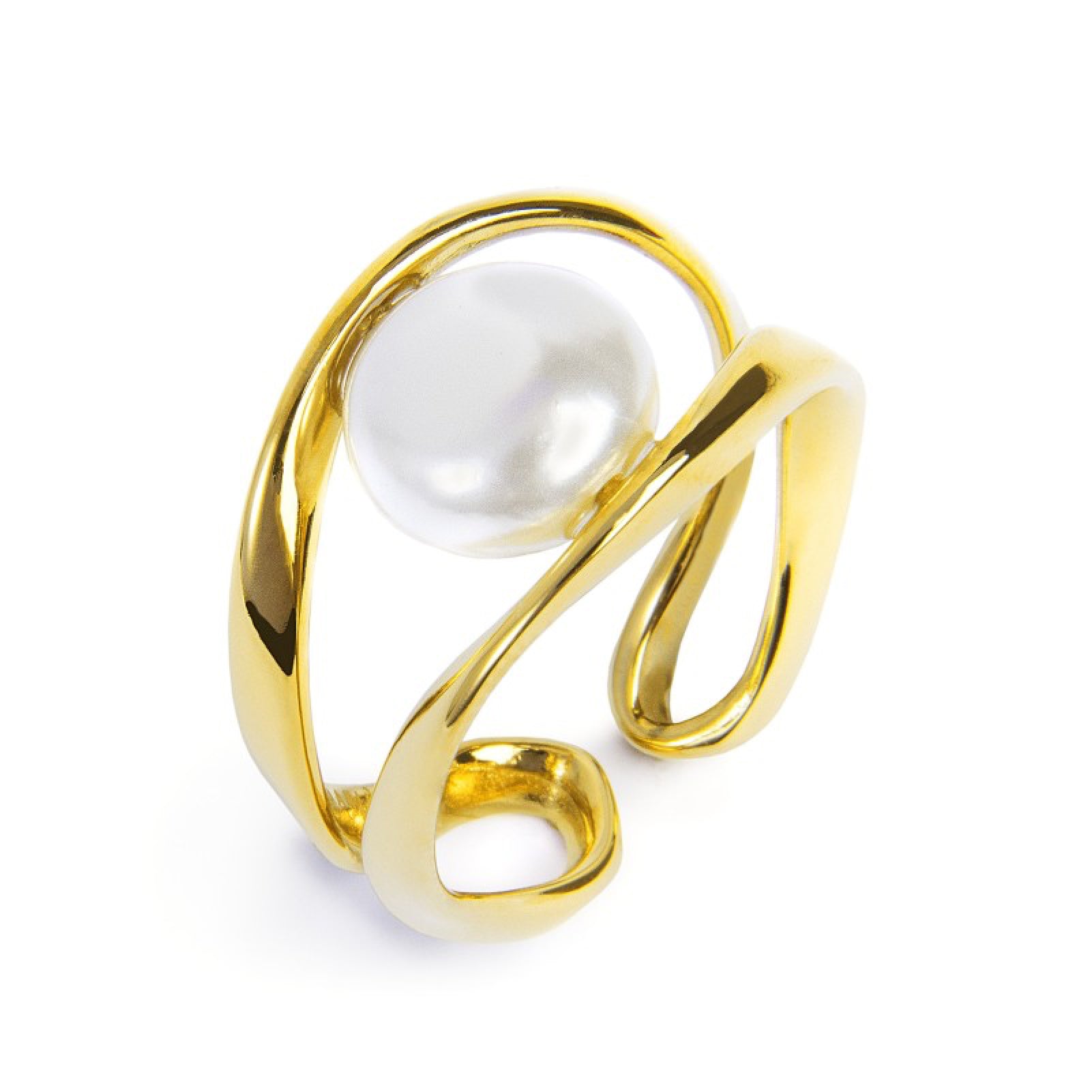 Anello aperto da donna Marlù in acciaio dorato con perla Regolabile dalla 15 alla 19