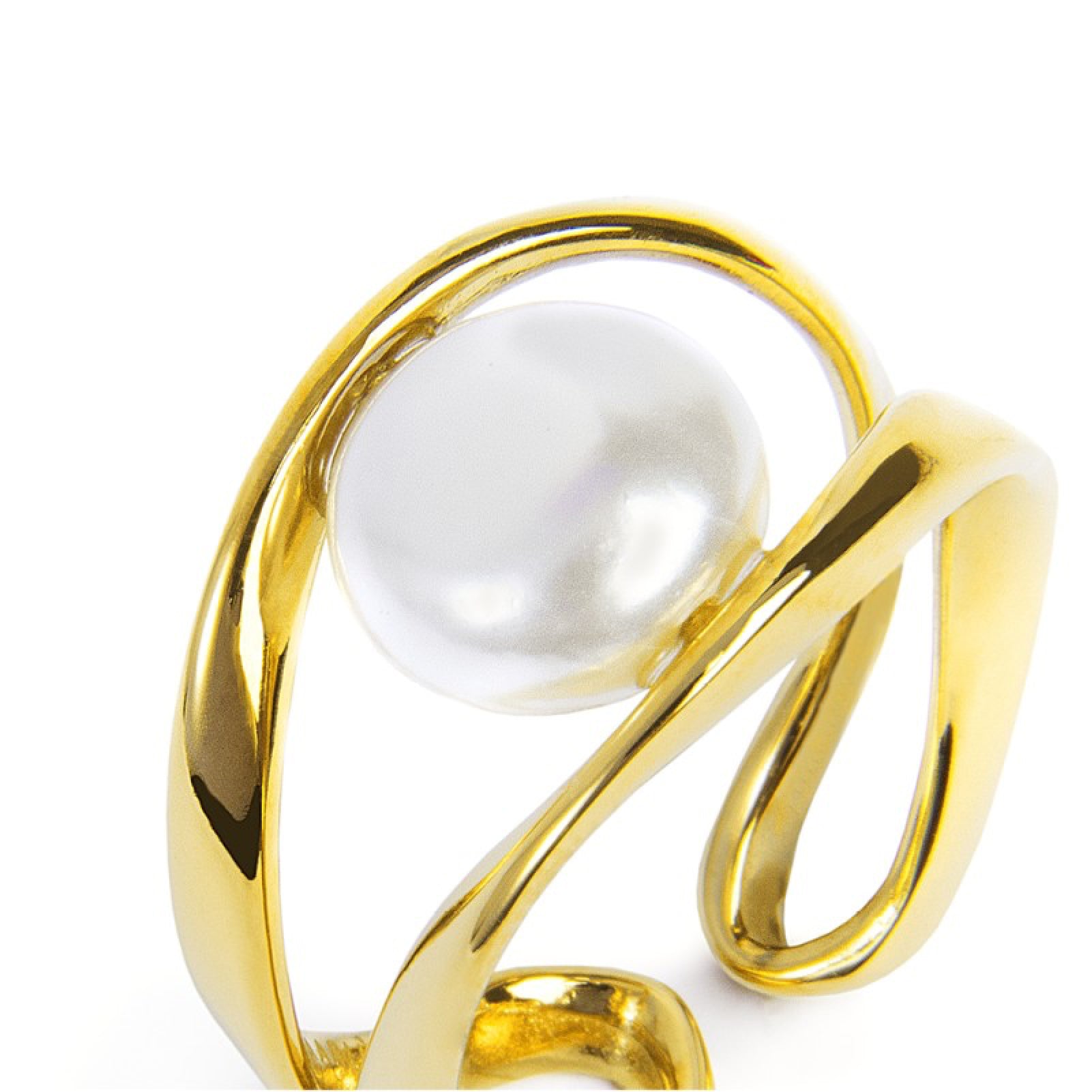 Anello aperto da donna Marlù in acciaio dorato con perla Regolabile dalla 15 alla 19