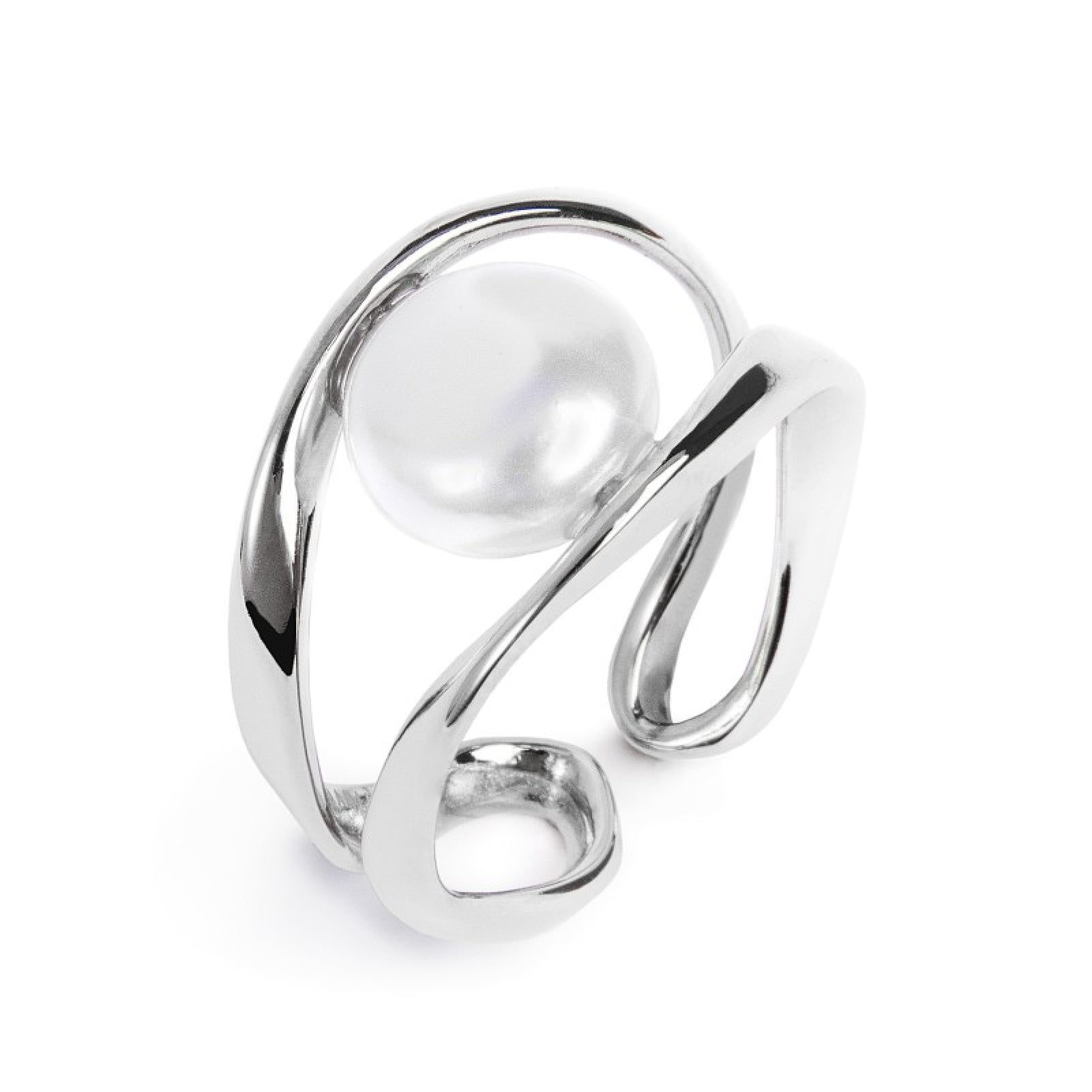 Anello aperto da donna Marlù in acciaio rodiato con perla Regolabile dalla 15 alla 19