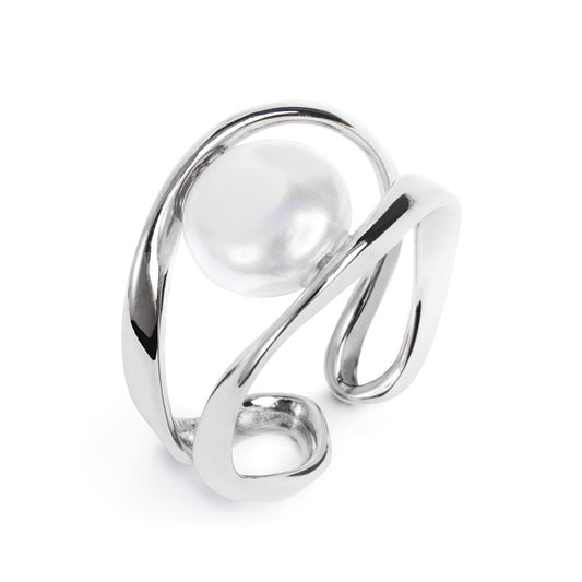Anello aperto da donna Marlù in acciaio rodiato con perla Regolabile dalla 15 alla 19
