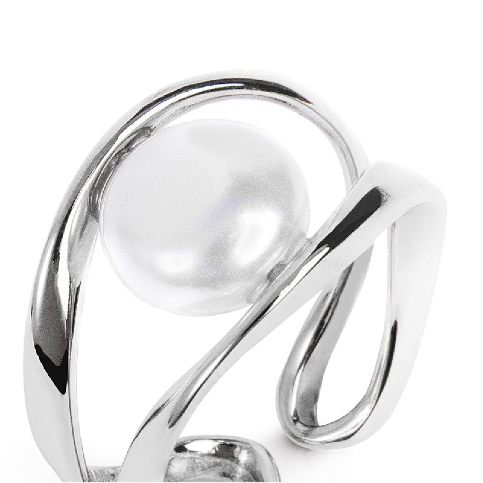 Anello aperto da donna Marlù in acciaio rodiato con perla Regolabile dalla 15 alla 19