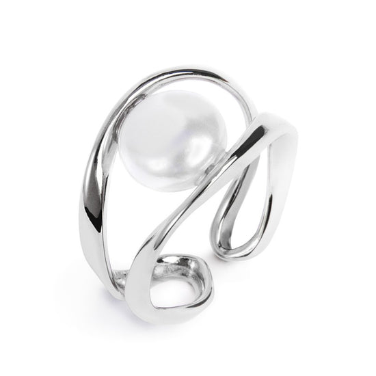 Anello aperto da donna Marlù in acciaio rodiato con perla Regolabile dalla 10 alla 14