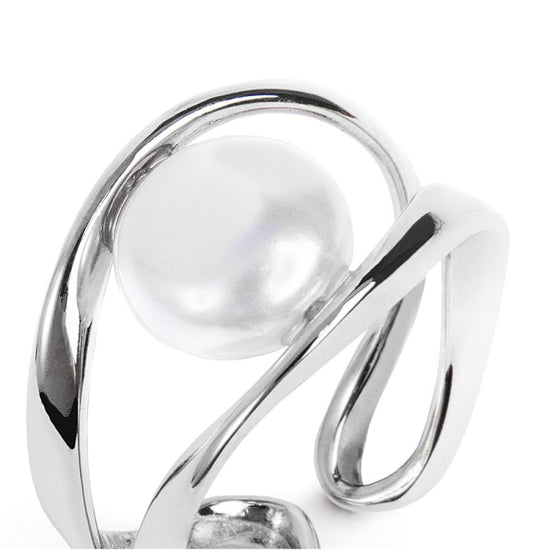 Anello aperto da donna Marlù in acciaio rodiato con perla Regolabile dalla 10 alla 14