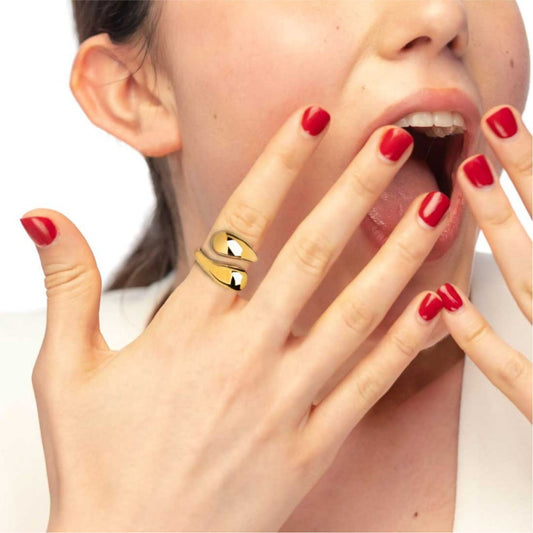 Anello Marlù Vision in acciaio pvd oro a doppia goccia bombato Regolabile dalla 10 alla 13