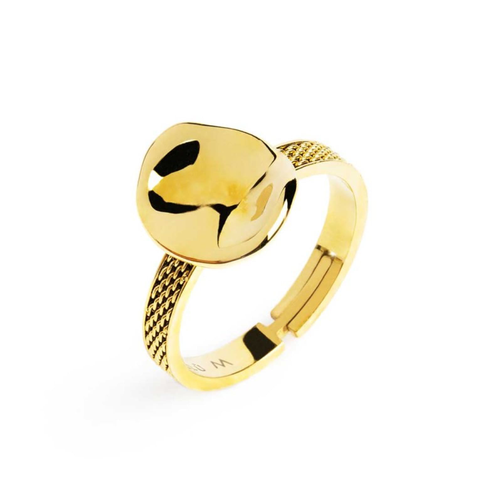 Anello Marlù in acciaio con dorato con bottone martellato Regolabile dalla 10 alla 14