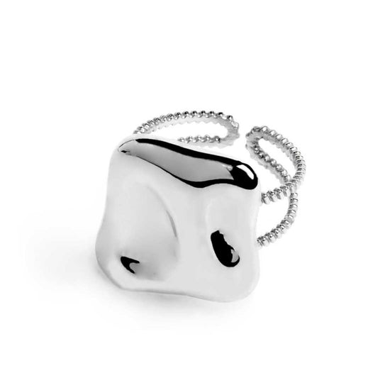 Anello Marlù in acciaio doppia fascia con quadrato martellato Regolabile dalla 10 alla 14